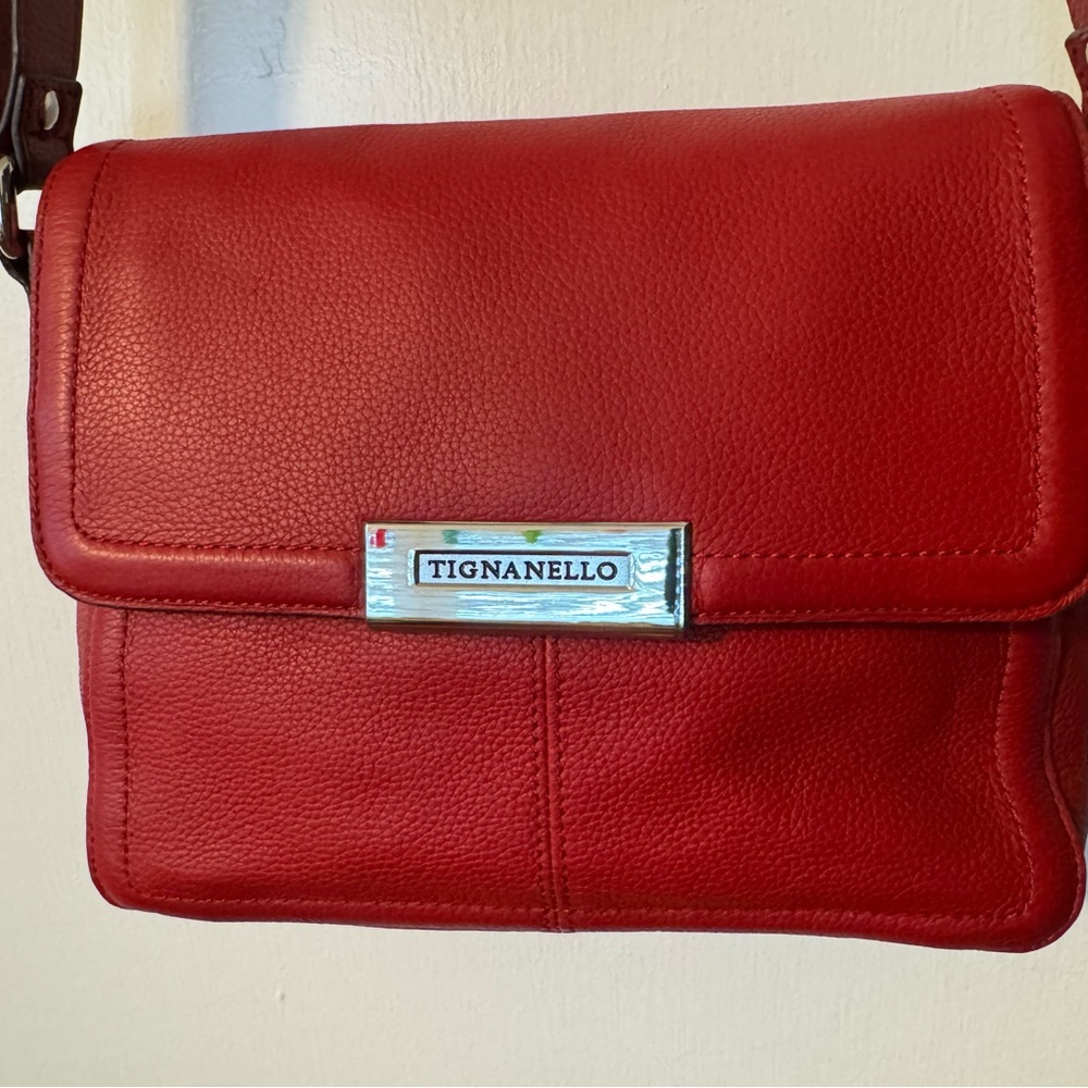 Tignanello Red Leather Crossbody Bag EUC